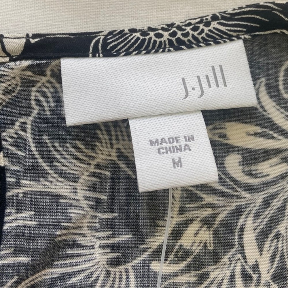 J Jill Black White Floral Print Long Sleeve Blouse Shirt Top Women's Medium NEW - Picture 4 of 13
